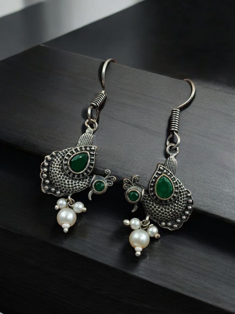 Silver Replica Peacock Hook Earrings | Best Daily Wear Oxidized Jewelry For Girls - Image 6
