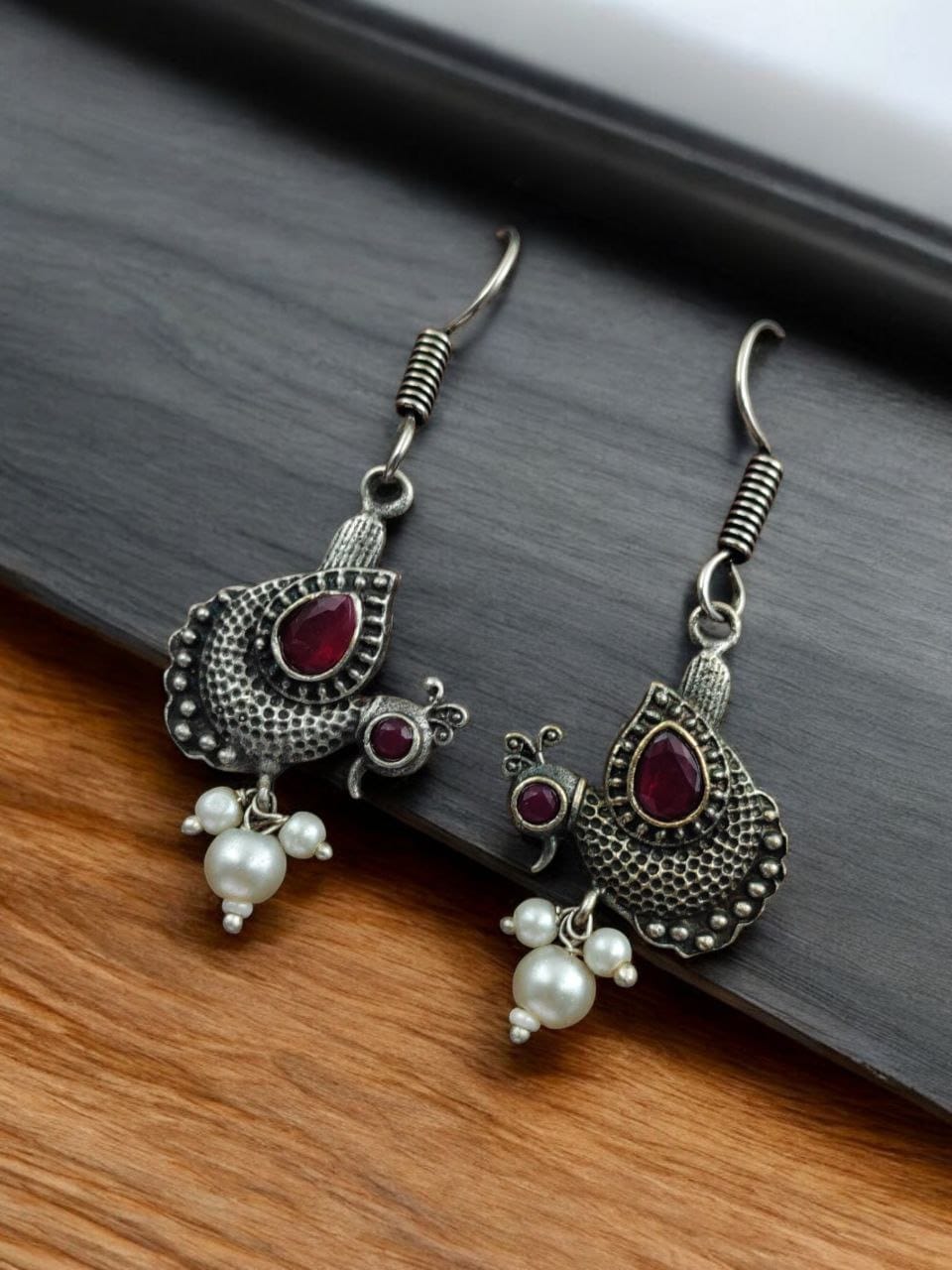 Silver Replica Peacock Hook Earrings | Best Daily Wear Oxidized Jewelry For Girls - Image 7