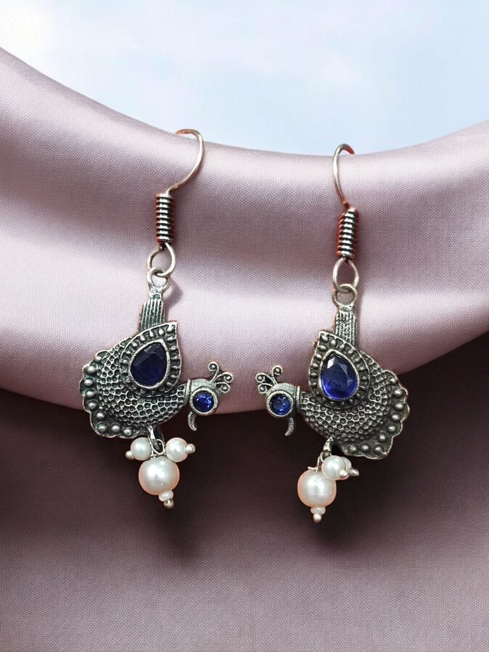 Silver Replica Peacock Hook Earrings | Best Daily Wear Oxidized Jewelry For Girls - Image 9