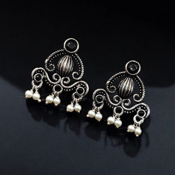 Oxidised German Silver Stud Earrings | Light Weight Best Jewelry For Girls - "Black"