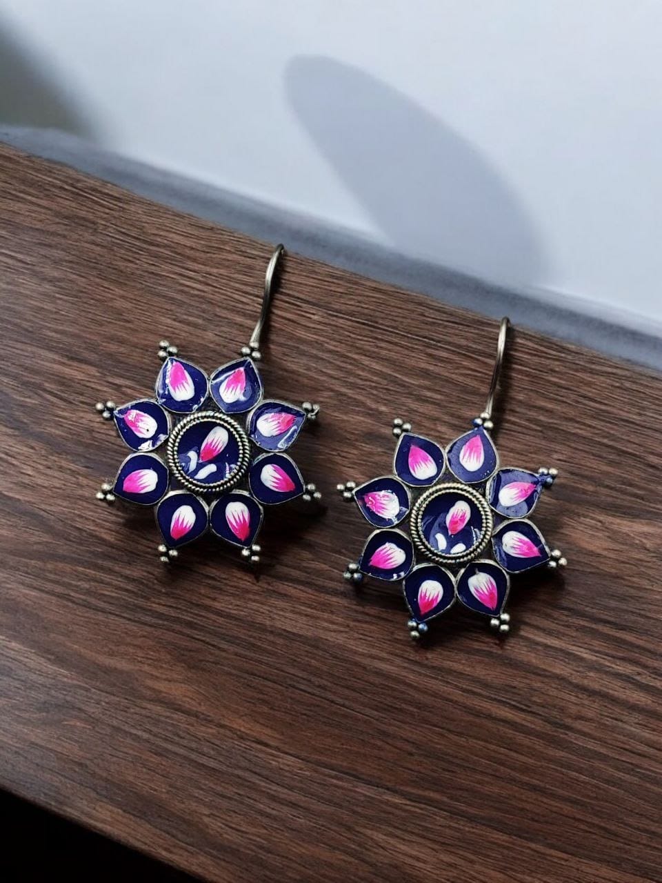 Silver Replica hand-Painting Earrings | Best Oxidized Antique Design Hook Earring - Image 7