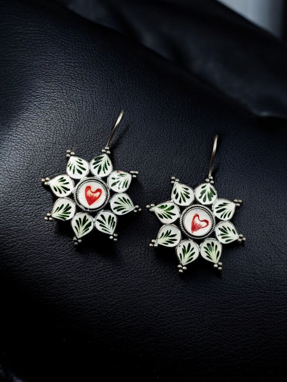Silver Replica hand-Painting Earrings | Best Oxidized Antique Design Hook Earring - Image 6