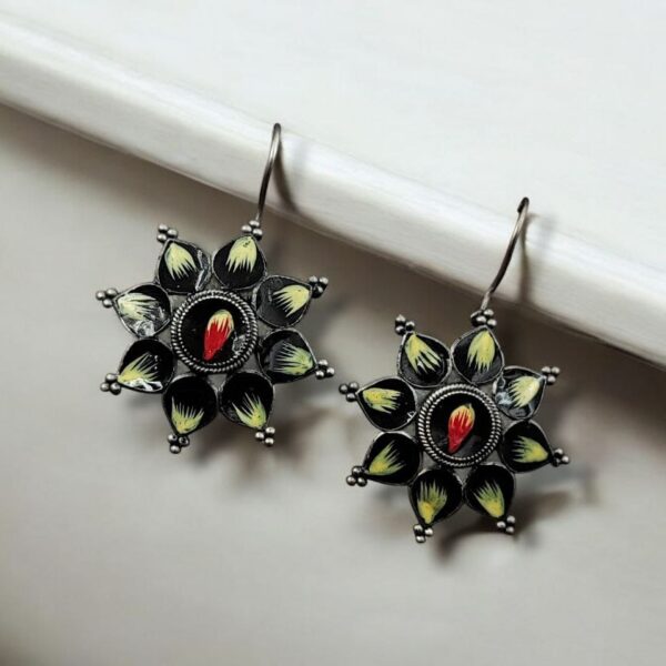 Silver Replica hand-Painting Earrings | Best Oxidized Antique Design Hook Earring - "Black"