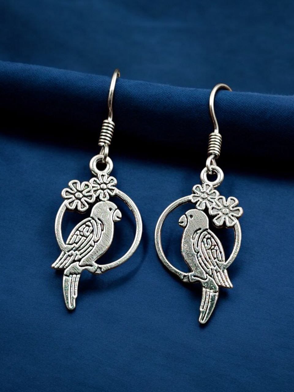 German Silver Parrot Earrings | Best Oxidized Hook Jewelry For Girls - Image 2