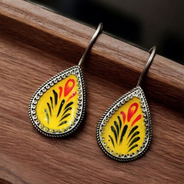 Hand-Painted Earrings | Best Silver Replica Party-Wear Jewelry For Girls - "Yellow"