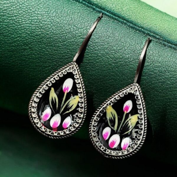 Hand-Painted Earrings | Best Silver Replica Party-Wear Jewelry For Girls - "Black"