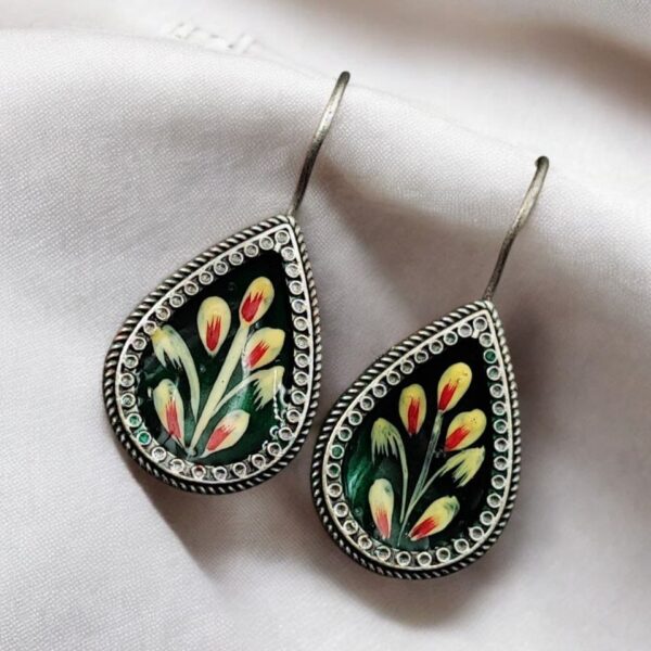 Hand-Painted Earrings | Best Silver Replica Party-Wear Jewelry For Girls - "Green"