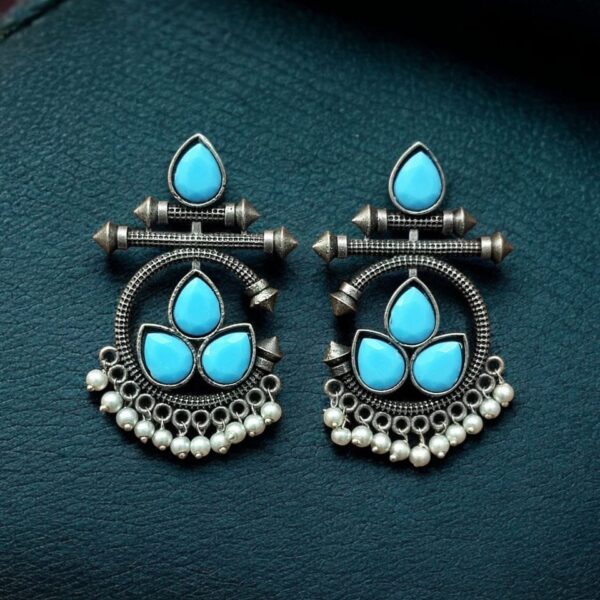 Designer Oxidised Silver Look aLike Unique Dangler Earrings - "Turquoise"
