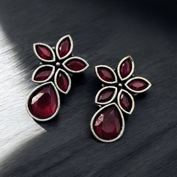 Trendy Stud Earrings | Silver Replica Stone Earring | Best Daily Wear Accessories - "Red"