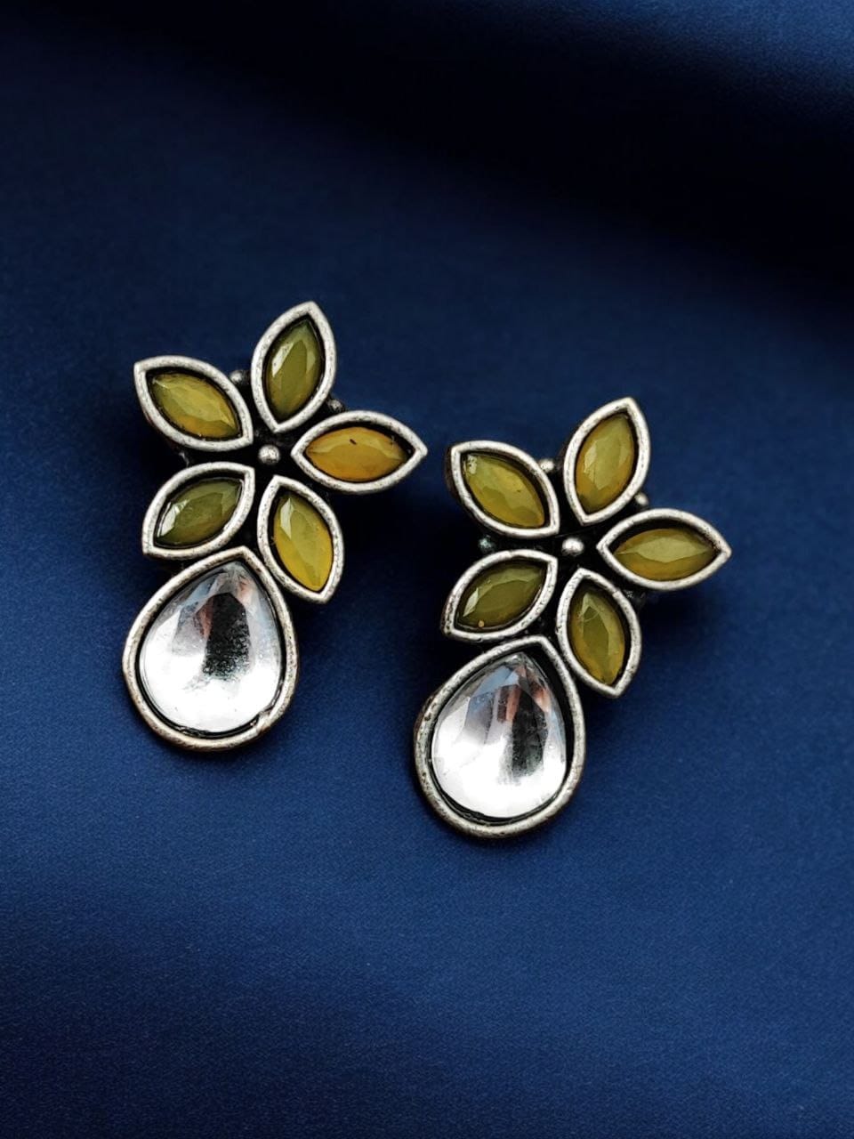 Trendy Stud Earrings | Silver Replica Stone Earring | Best Daily Wear Accessories - Image 5