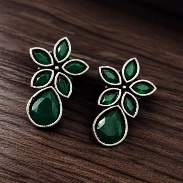 Trendy Stud Earrings | Silver Replica Stone Earring | Best Daily Wear Accessories - "Green"