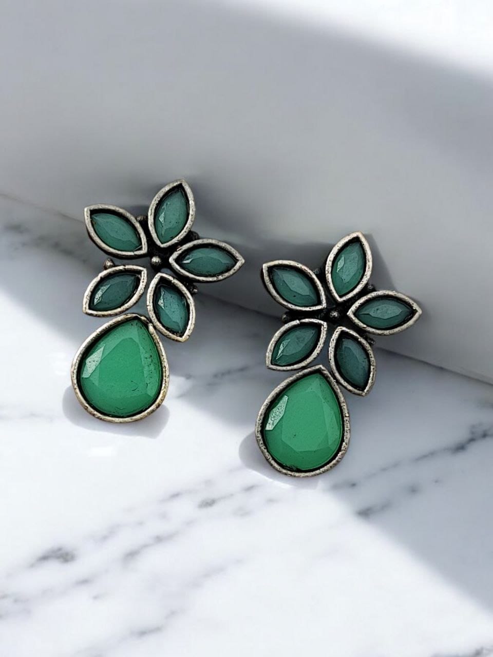 Trendy Stud Earrings | Silver Replica Stone Earring | Best Daily Wear Accessories - Image 2