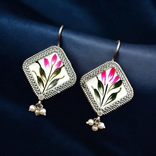 Adorable Silver Replica Earrings for Girls ? Tribal Look Hand-Painted Jewelry - "White"