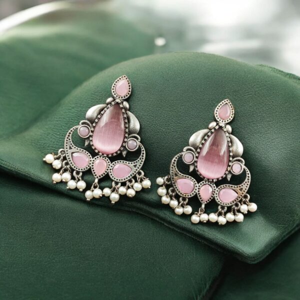 Silver Replica Stone Stud Earrings | Traditional Best Premium Finish Jewelry For Women - "Babypink"