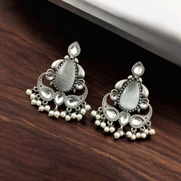 Silver Replica Stone Stud Earrings | Traditional Best Premium Finish Jewelry For Women - "Grey"