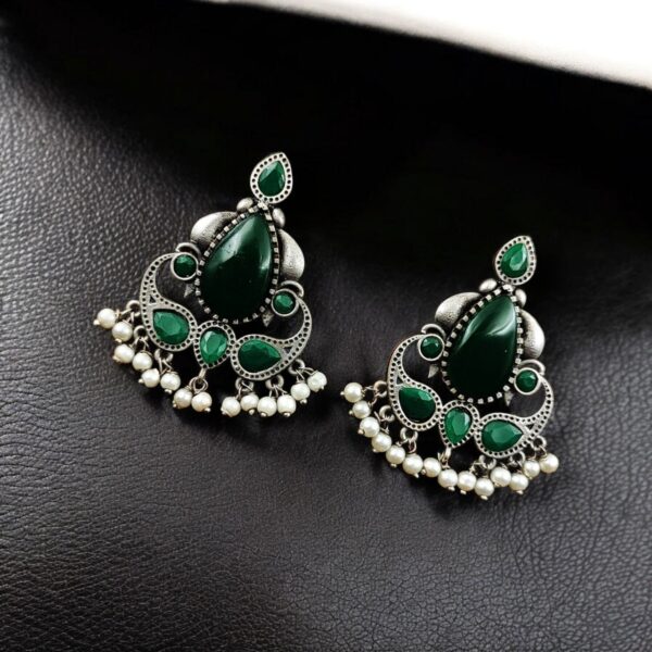 Silver Replica Stone Stud Earrings | Traditional Best Premium Finish Jewelry For Women - "Green"