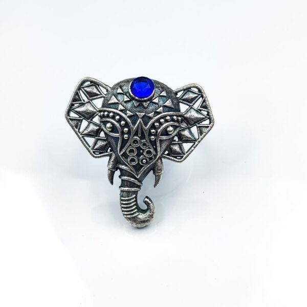 Oxidised Silver Replica Elephant Design Ring | Affordable Adjustable Size Rings For Girls - "Blue"