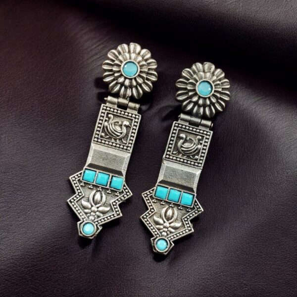 Elegant Oxidized Silver Replica Earrings | Premium Handmade Jewelry for Women - "Aqua"