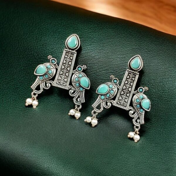 Graceful Bird Stud Earrings with Silver Replica and Stone Craft - " Mint "