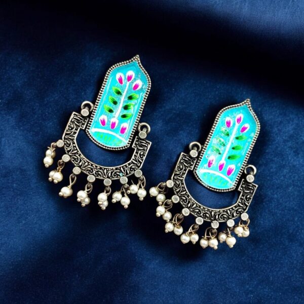 Hand-Painted Dangler Earrings ? Stunning Silver Replica Style - "Mint"