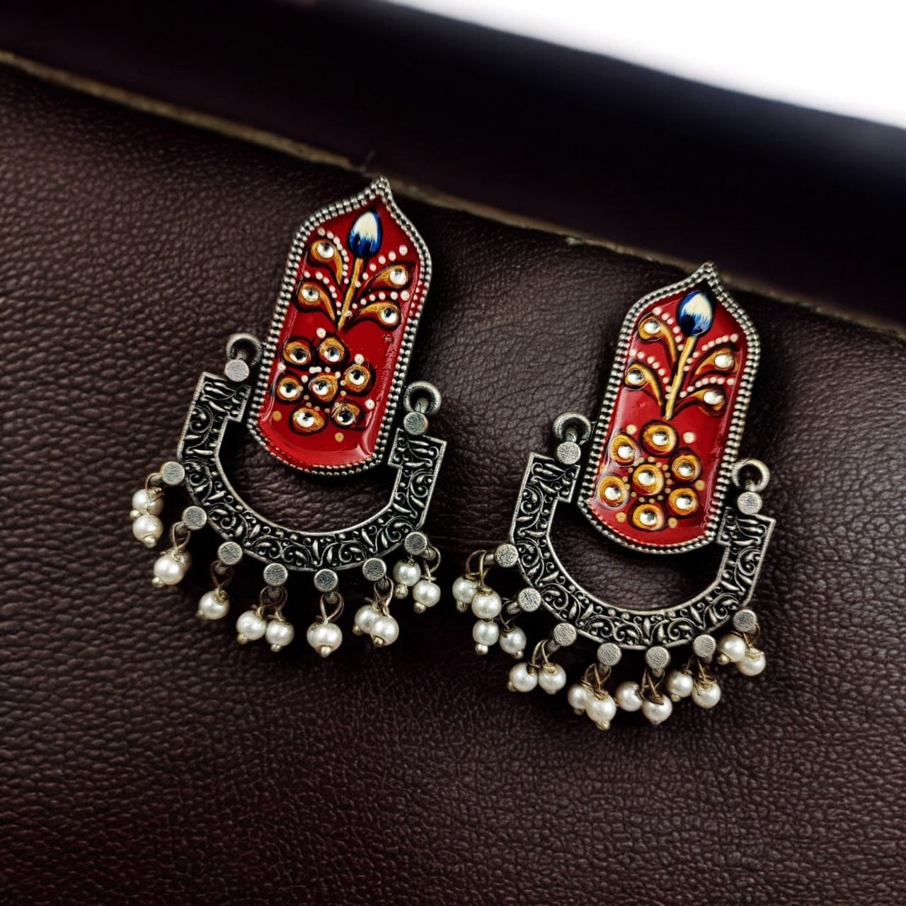 Hand-Painted Dangler Earrings ? Stunning Silver Replica Style - Image 3