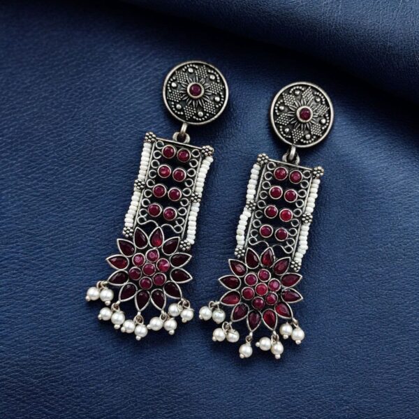 Elegant Brass Stud Earrings with Stunning Stone Detailing for All Occasions - "Red"