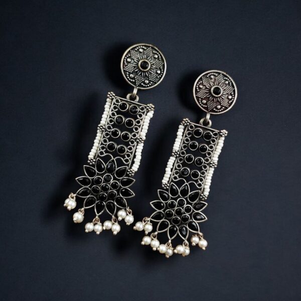Elegant Brass Stud Earrings with Stunning Stone Detailing for All Occasions - "Black"