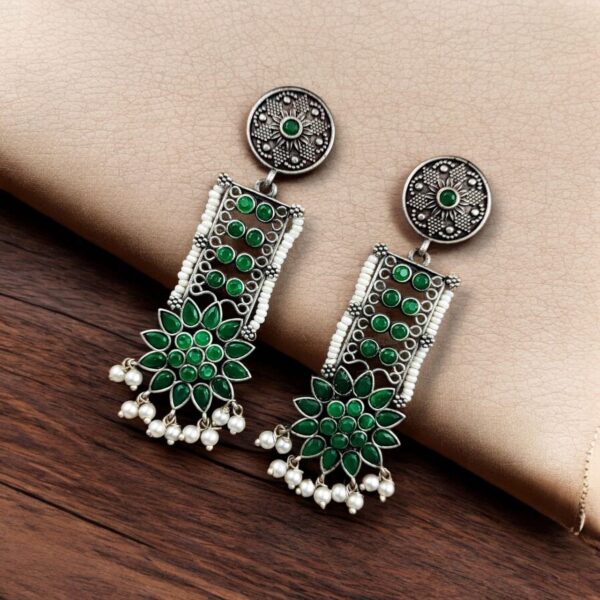 Elegant Brass Stud Earrings with Stunning Stone Detailing for All Occasions - "Green"