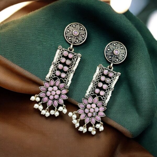 Elegant Brass Stud Earrings with Stunning Stone Detailing for All Occasions - "Babypink"