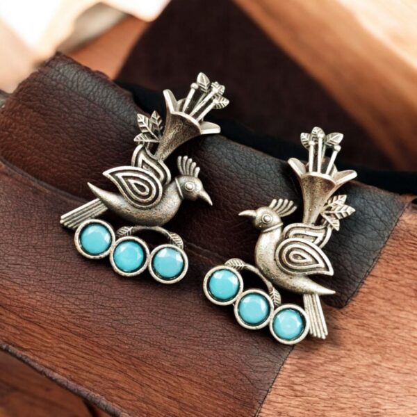 Elegant-Bird-Design-Brass-Stud-Earrings-with-Perfect-Stone-Details - "Aqua"