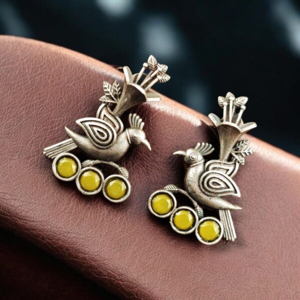 Elegant-Bird-Design-Brass-Stud-Earrings-with-Perfect-Stone-Details - "Yellow"