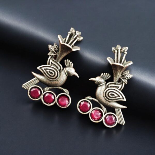 Elegant-Bird-Design-Brass-Stud-Earrings-with-Perfect-Stone-Details - "Pink"
