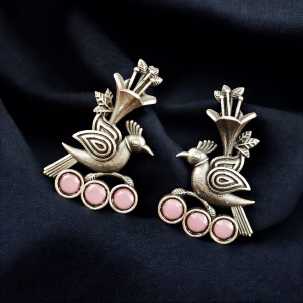 Elegant-Bird-Design-Brass-Stud-Earrings-with-Perfect-Stone-Details - "Babypink"