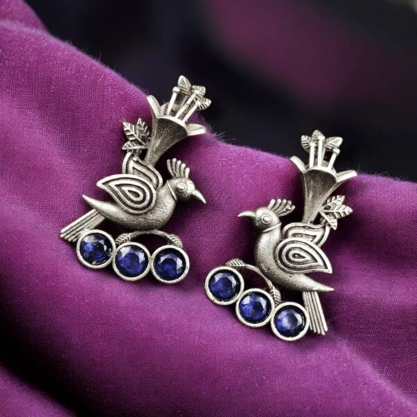 Elegant-Bird-Design-Brass-Stud-Earrings-with-Perfect-Stone-Details - "Blue"