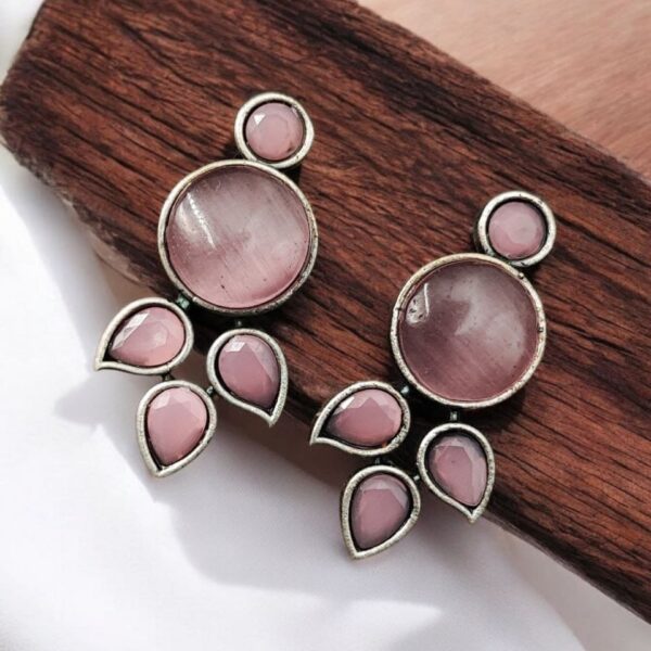 "Monalisa Stone Stud Earrings in Brass ? Perfect for Everyday Style - "Babypink"