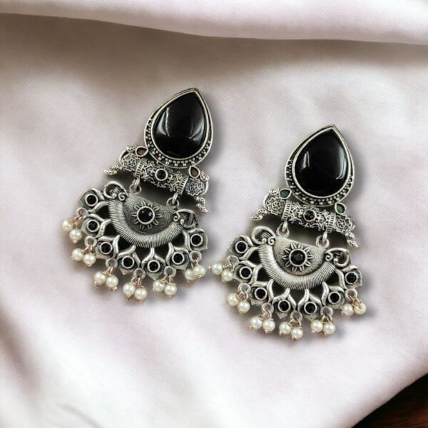 Elegant Brass Studs Earring with Beautiful Stone Detailing ? Best for Women - "Black"