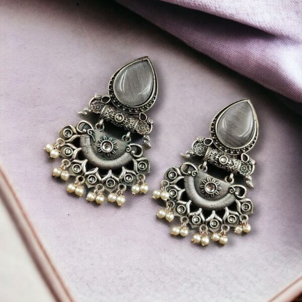 Elegant Brass Studs Earring with Beautiful Stone Detailing ? Best for Women - "Grey"