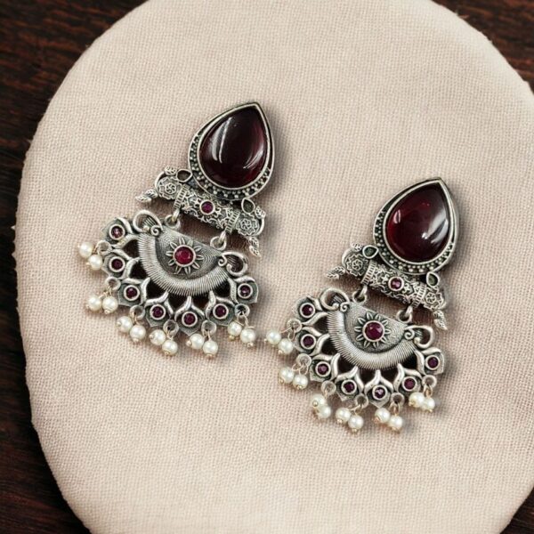 Elegant Brass Studs Earring with Beautiful Stone Detailing ? Best for Women - "Red"