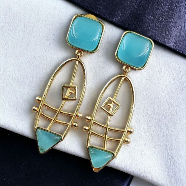 Modern Goldplated Monalisa Stone Earrings ? Best Stylish Western Elegance - "Aqua"