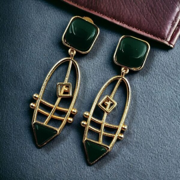 Modern Goldplated Monalisa Stone Earrings ? Best Stylish Western Elegance - "Green"