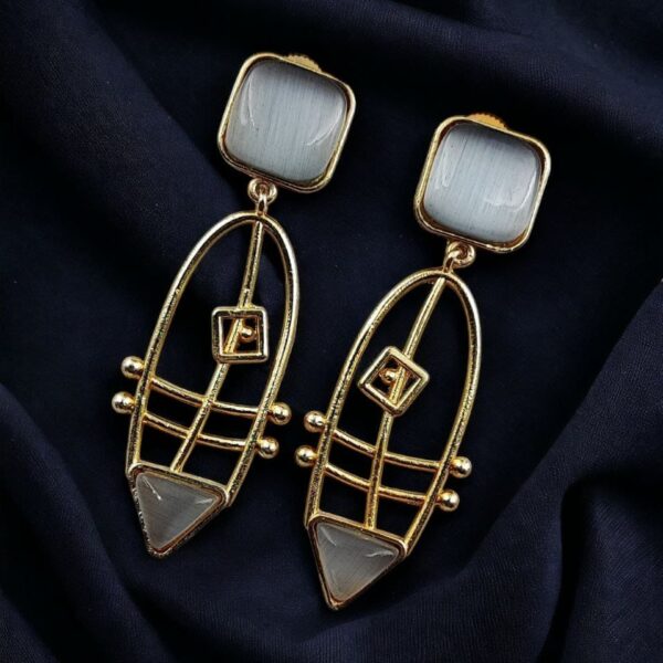 Modern Goldplated Monalisa Stone Earrings ? Best Stylish Western Elegance - "Grey"