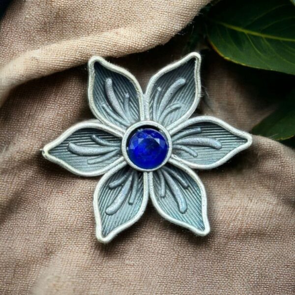 Perfect Adjustable Brass Flower Ring with Elegant Stone Detail - "Blue"