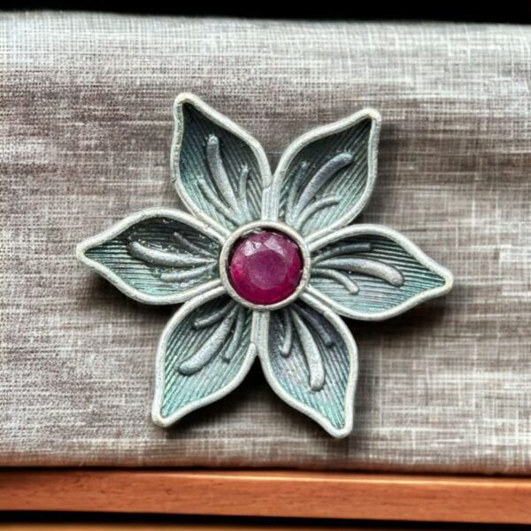 Perfect Adjustable Brass Flower Ring with Elegant Stone Detail - "Pink"