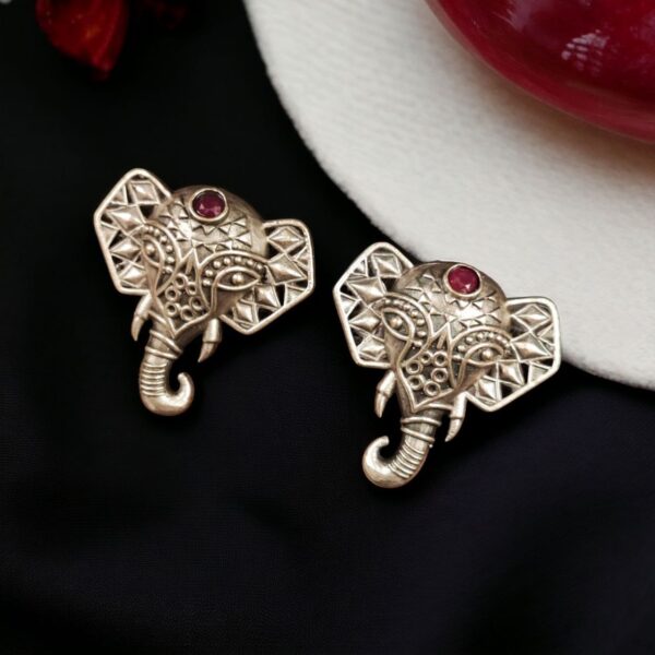 Unique Brass Elephant Stud Earrings with Perfect Stone Detailing - "Pink"
