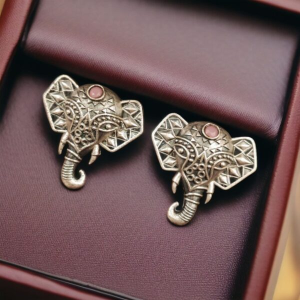 Unique Brass Elephant Stud Earrings with Perfect Stone Detailing - "Babypink"