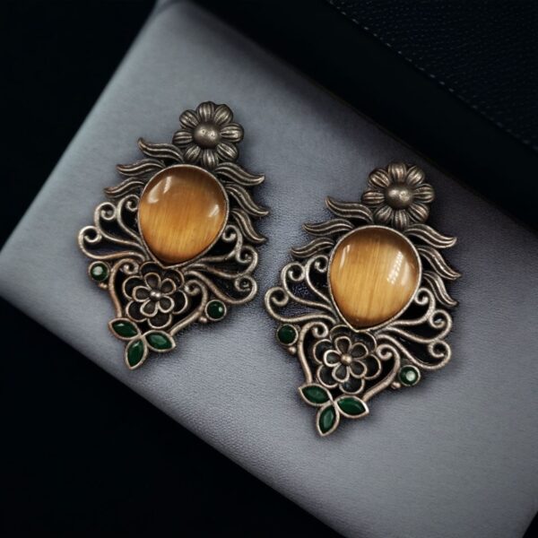 Beautiful Brass Monalisa Stone Stud Earrings ? Perfect for Every Occasion - "Yellow"