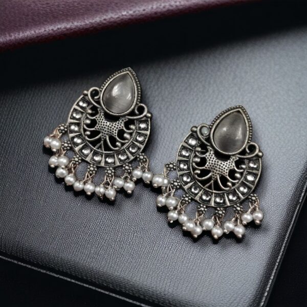 Elegant Brass Monalisa Stone Earrings ? A Perfect Ethnic Look - "Grey"