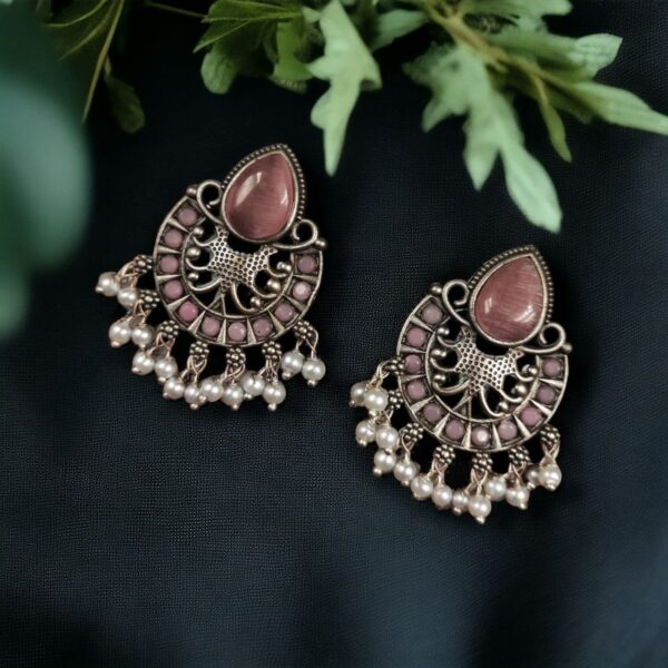 Elegant Brass Monalisa Stone Earrings ? A Perfect Ethnic Look - "Babypink"