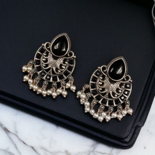 Elegant Brass Monalisa Stone Earrings ? A Perfect Ethnic Look - "Black"
