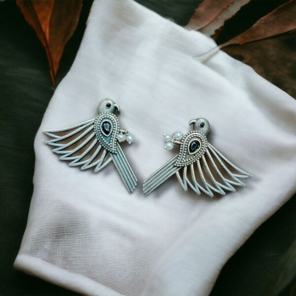Fashionable Silver Replica Bird Stud Earrings | Perfect for Any Occasion - "Black"